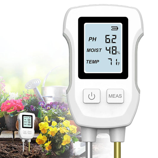 3-in-1 Digitale Bodemmeter (PH, Vocht & Temperatuur, LCD Display, Tuin & Kamerplanten Tester)