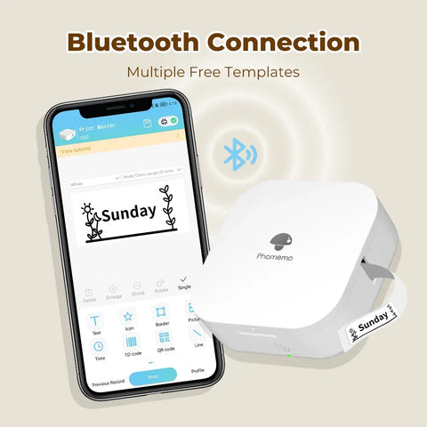 Phomemo Draagbare Bluetooth Labelprinter (Thermisch, Inktvrij, Compact, Voor Thuis, Kantoor & School)