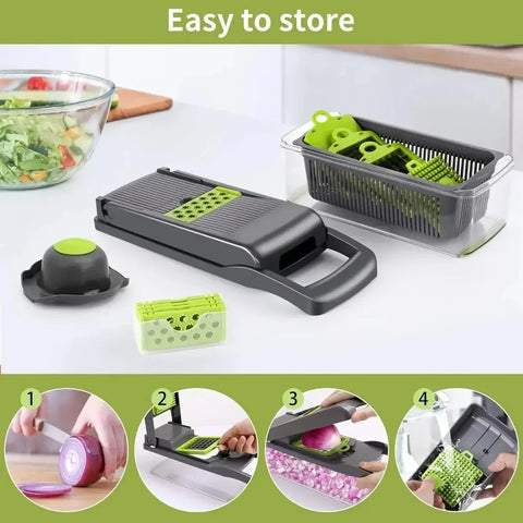 Multifunctionele Groentesnijder (Dicer, Rasp & Hakmolen, Roestvrijstaal, Keukenhulp)