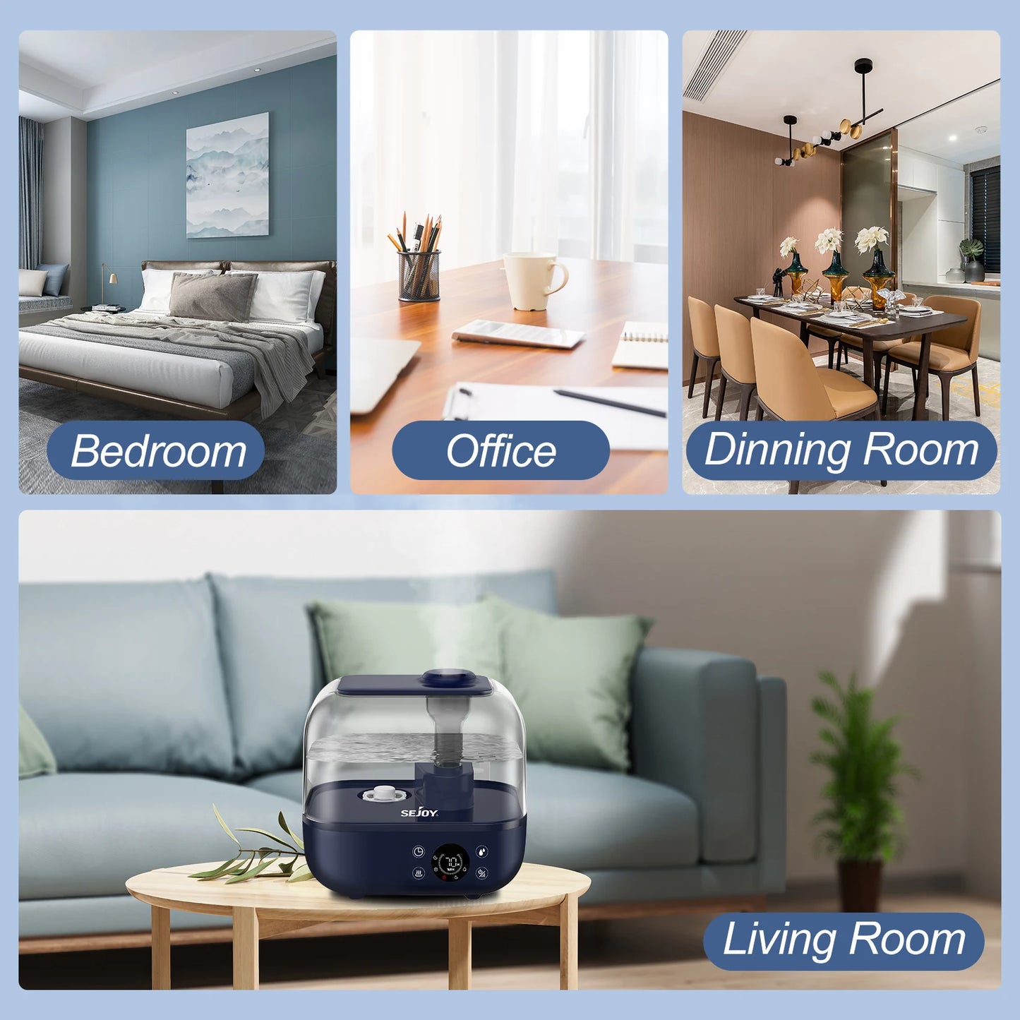 Sejoy Luchtbevochtiger (Aromatherapie, Humidifier, Grote Capaciteit, Voor Slaapkamer & Woonkamer)