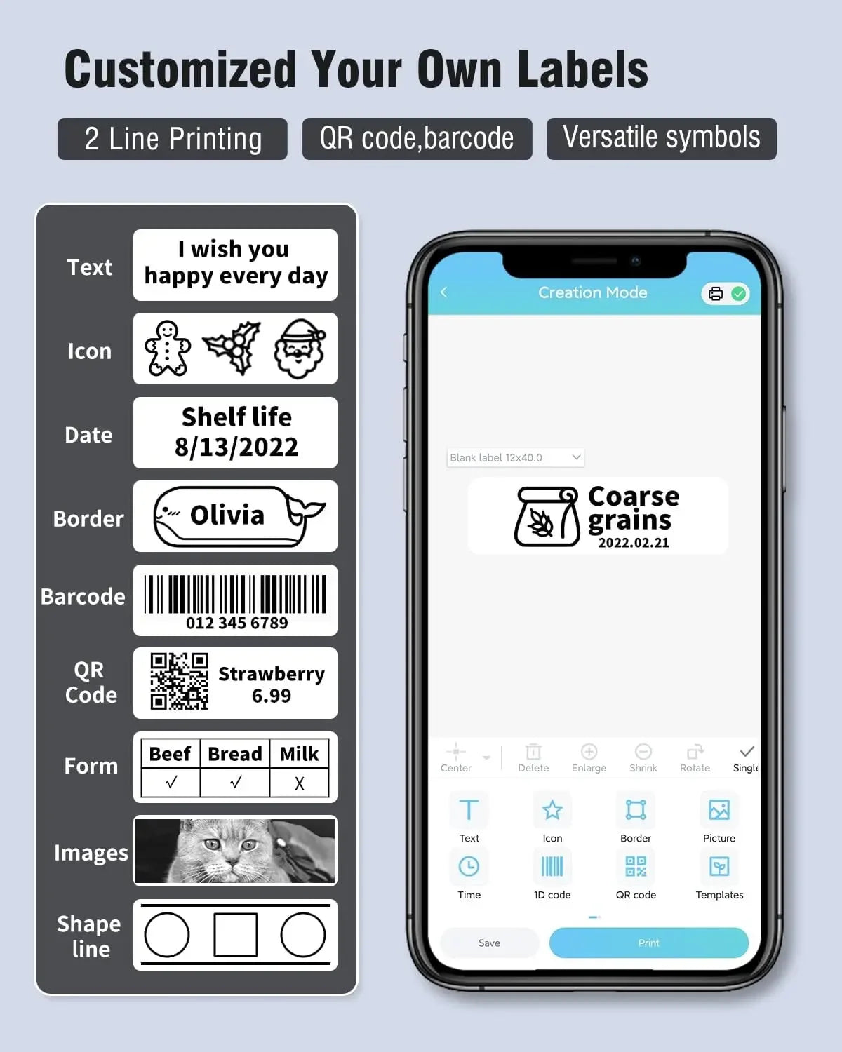 Draagbare Bluetooth Labelprinter (Oplaadbaar, Sticker- & Labelmaker, iOS & Android, Voor Thuis, Kantoor & School)