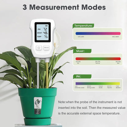 3-in-1 Digitale Bodemmeter (PH, Vocht & Temperatuur, LCD Display, Tuin & Kamerplanten Tester)