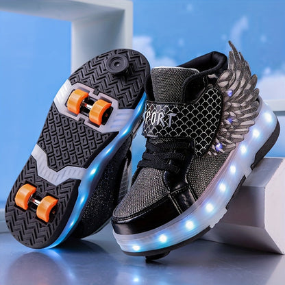 Lichtgevende Rolschaats Sneakers met Vleugels – USB Oplaadbaar voor Meisjes en Tieners
