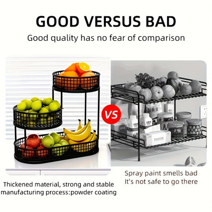 Luxe Meerlaagse Fruitmand met Houten Handvat – Stijlvolle Opbergmand voor Fruit, Groenten, Brood & Keuken Organisatie – Verkrijgbaar in 2 of 3 Lagen voor Optimale Opslag