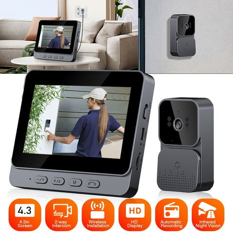 Video Deurbel Camera (HD Display, Nachtzicht, Draadloos, Lange Batterijduur)