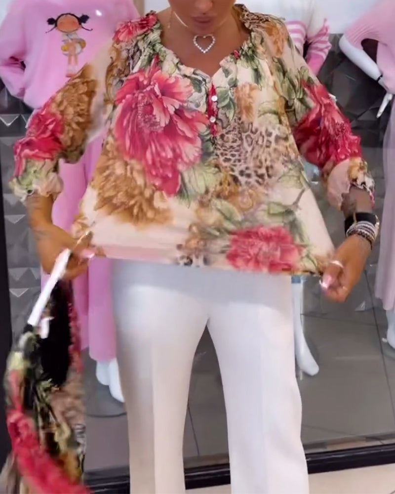 Blouse V-hals Bloemenprint