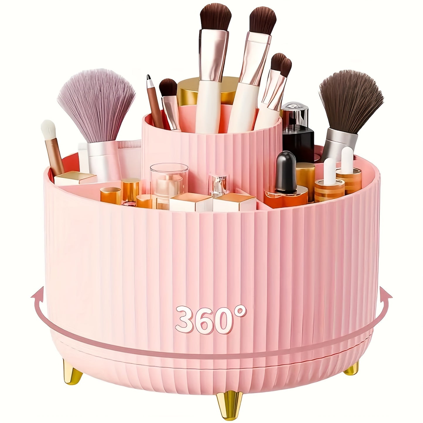 360° Draaibare Make-up Organizer (5 Vakken, Luxe Opbergdoos voor Cosmetica, Penselen & Skincare)
