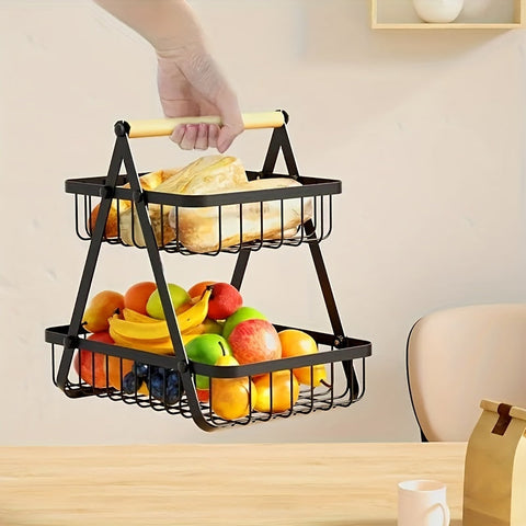 Twee- en Drie-Laagse Opbergmand met Houten Handvat