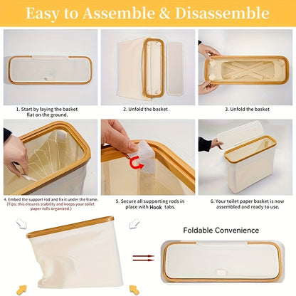 Luxe Bamboe Toiletrolhouder met Opbergmand (Boho-Chic, Waterbestendig, Stijlvolle Badkamer Organizer met Deksel)