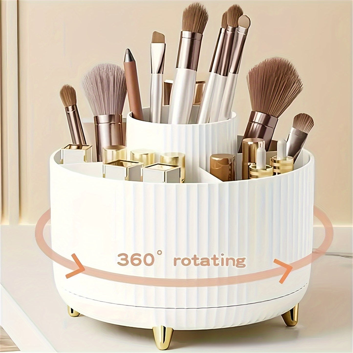 360° Draaibare Make-up Organizer (5 Vakken, Luxe Opbergdoos voor Cosmetica, Penselen & Skincare)