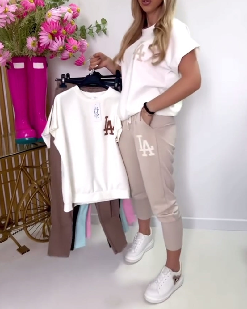 Set Sportieve Letterprint Skinny Broek