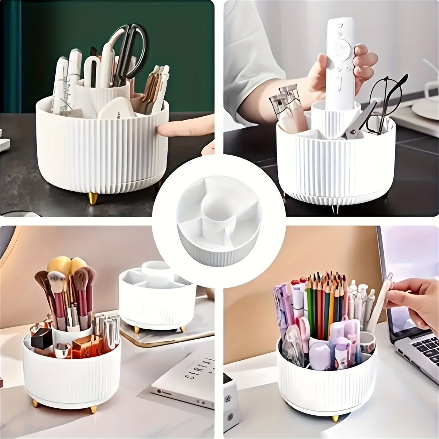 360° Draaibare Make-up Organizer (5 Vakken, Luxe Opbergdoos voor Cosmetica, Penselen & Skincare)