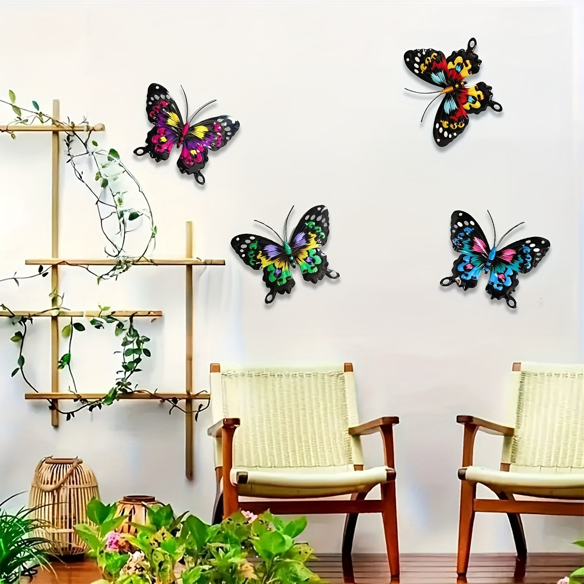 Metalen Vlinder Wanddecoratie (Set van 4 Stuks) voor Binnen & Buiten