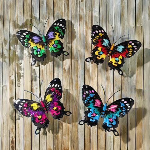 Metalen Vlinder Wanddecoratie (Set van 4 Stuks) voor Binnen & Buiten