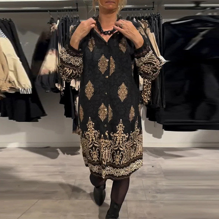 Vintage printjurk met revers en knoopjes